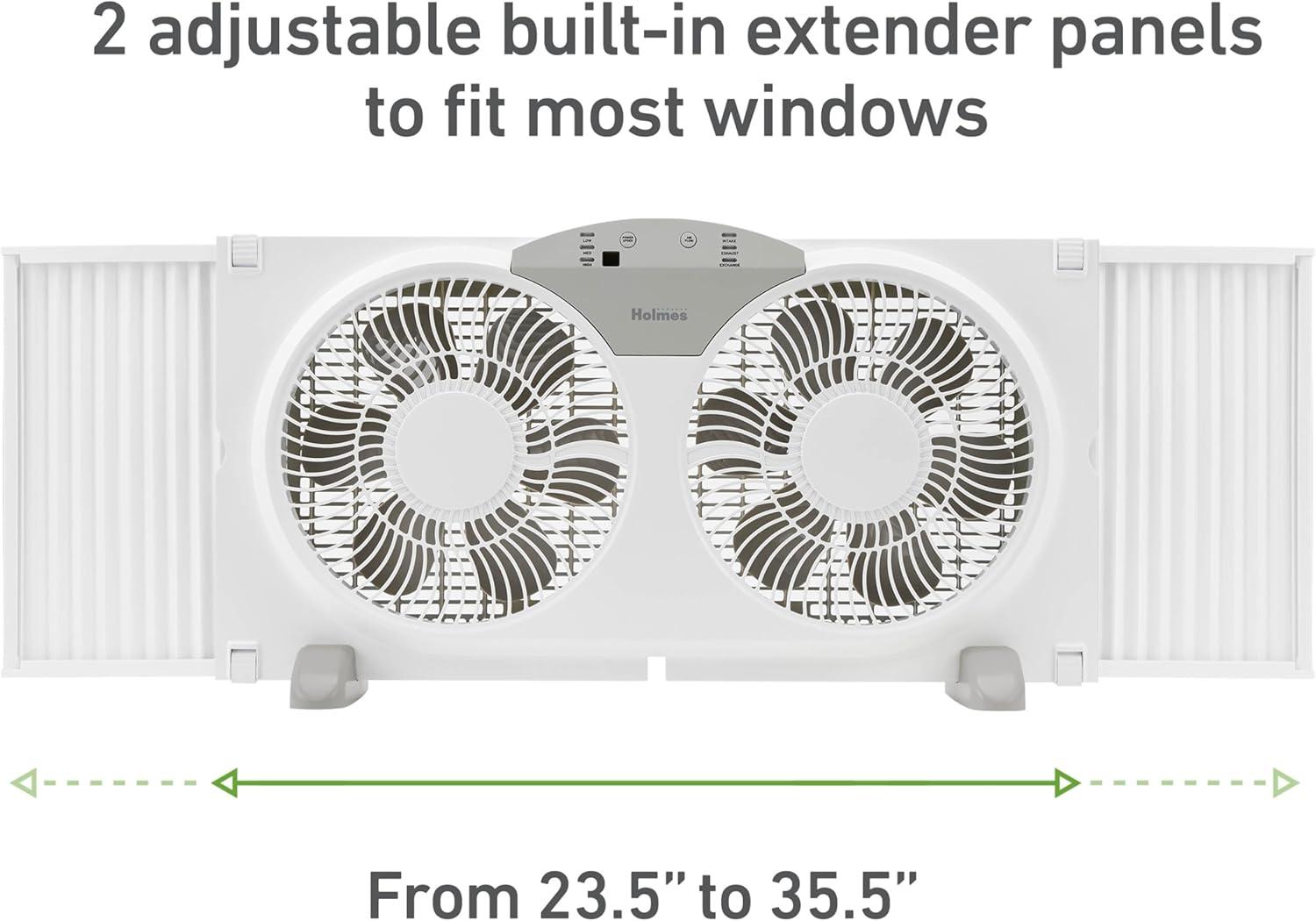 9 in. Twin-Blade 3-Speed White Digital Window Fan with Remote Control