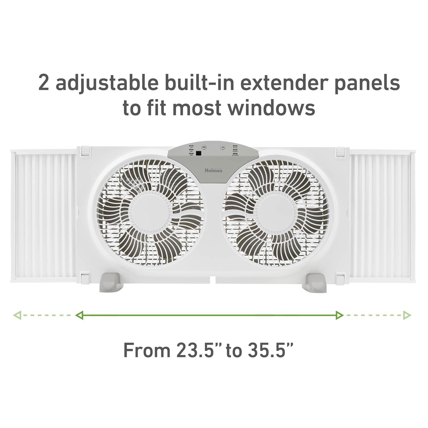 9 in. Twin-Blade 3-Speed White Digital Window Fan with Remote Control