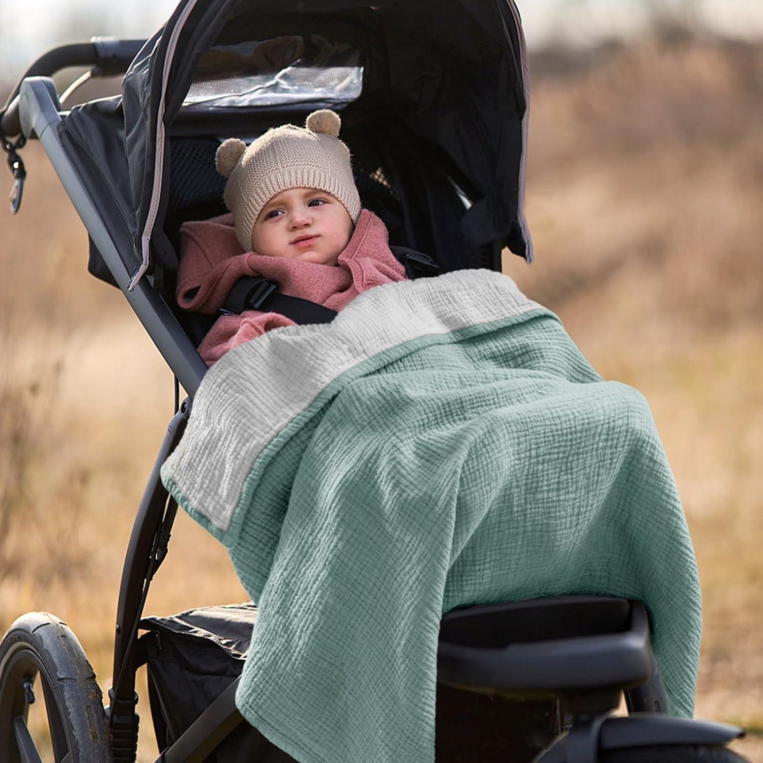 Lulu moon Swaddle Baby Blanket: Waffle Blanket with Satin Trim - Soft Breathable Toddler Blanket Perfect for Nursing Cover and Playtime - Cotton Crib Blanket for Daytime Naps 40"x36"(Sage)
