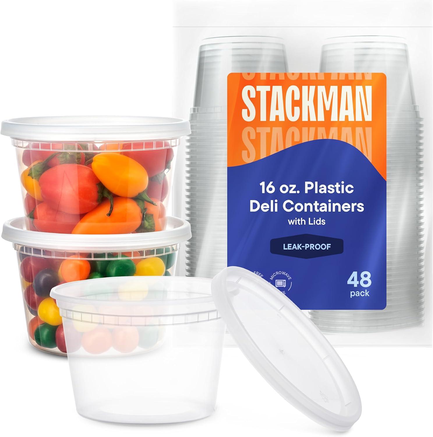 [48 Sets -16 oz.] Plastic Deli Food Storage Containers with Airtight Lids - Soup Containers with Lids