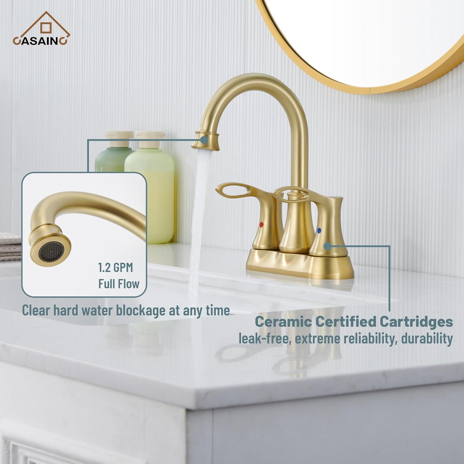 CASAINC KCL0014-BG 4-inch Centerset Bathroom Faucet with Drain