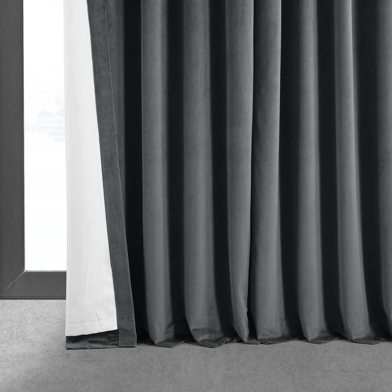 Half Price Drapes Signature Natural Grey Extra Wide Velvet Blackout Curtains (1 Panel),100W X 108L