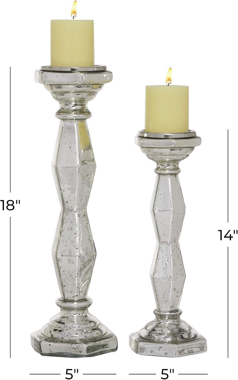 DecMode 2 Candle Silver Glass Candle Holder, Set of 2