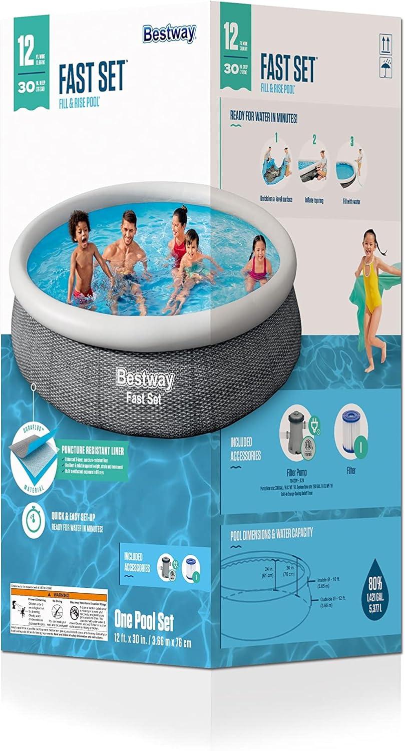 Gray Rattan 12' Round Inflatable Above Ground Pool with Pump