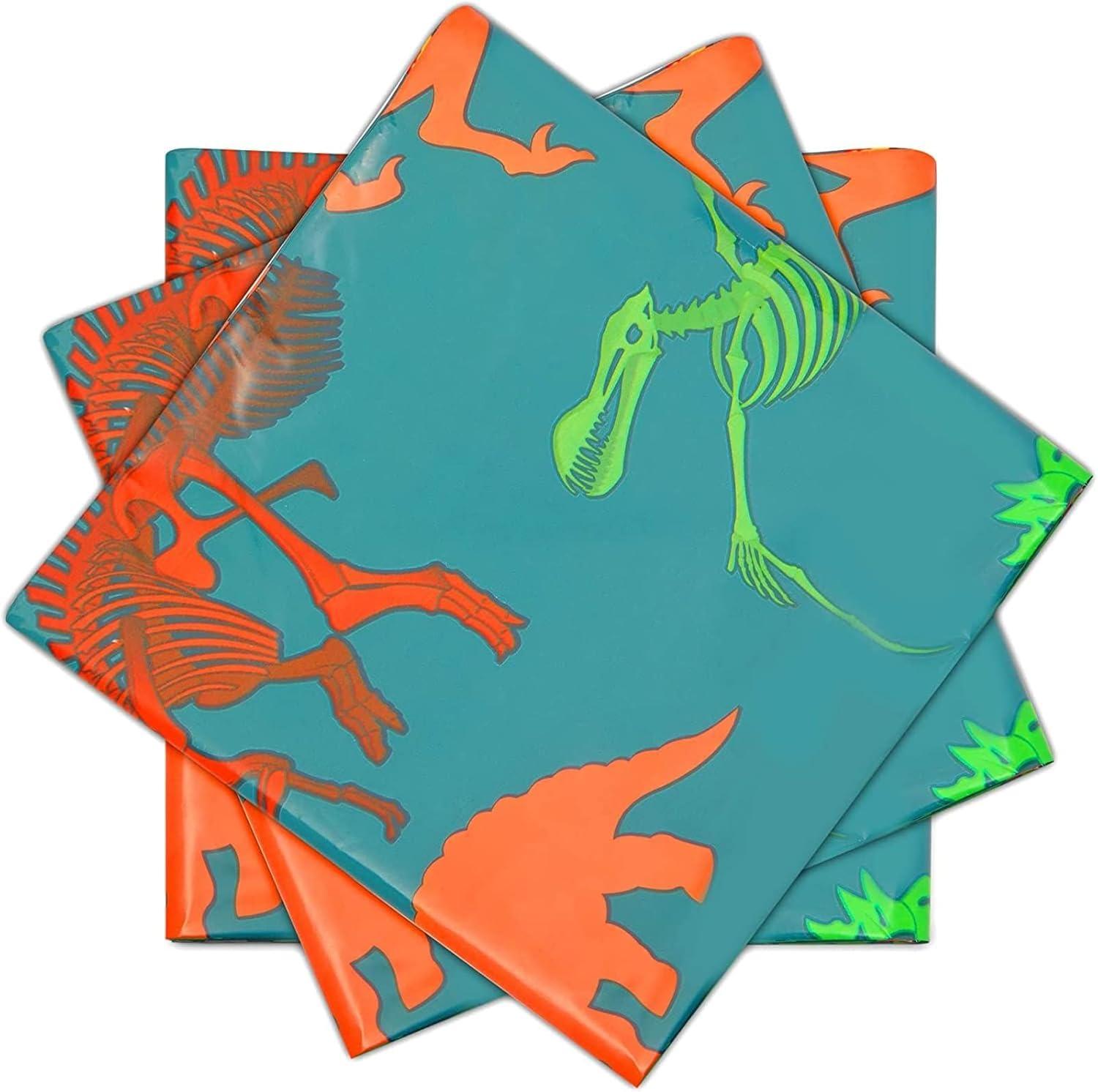 Blue Panda 3 Pack Dinosaur Tablecloth for Birthday Party Supplies, Classroom Party, Disposable Table Cover, Green (54 x 108 In)