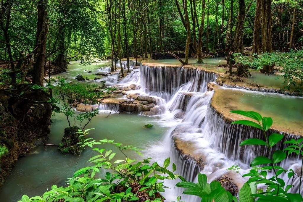 Huay Mae Kamin River Waterfall Jungle Forest Thailand Photo Cool Wall Art Print Poster 36x24
