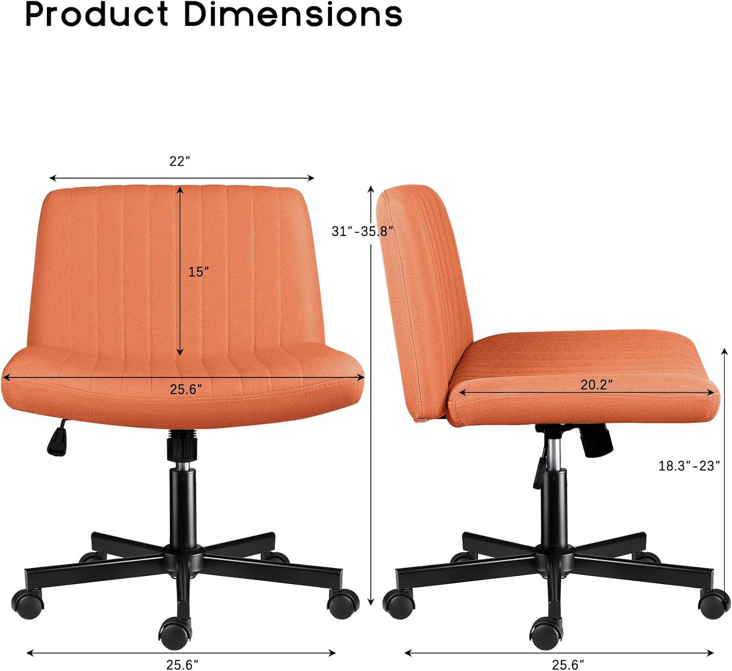 Armless Brown Fabric Swivel Office Chair with Black Base