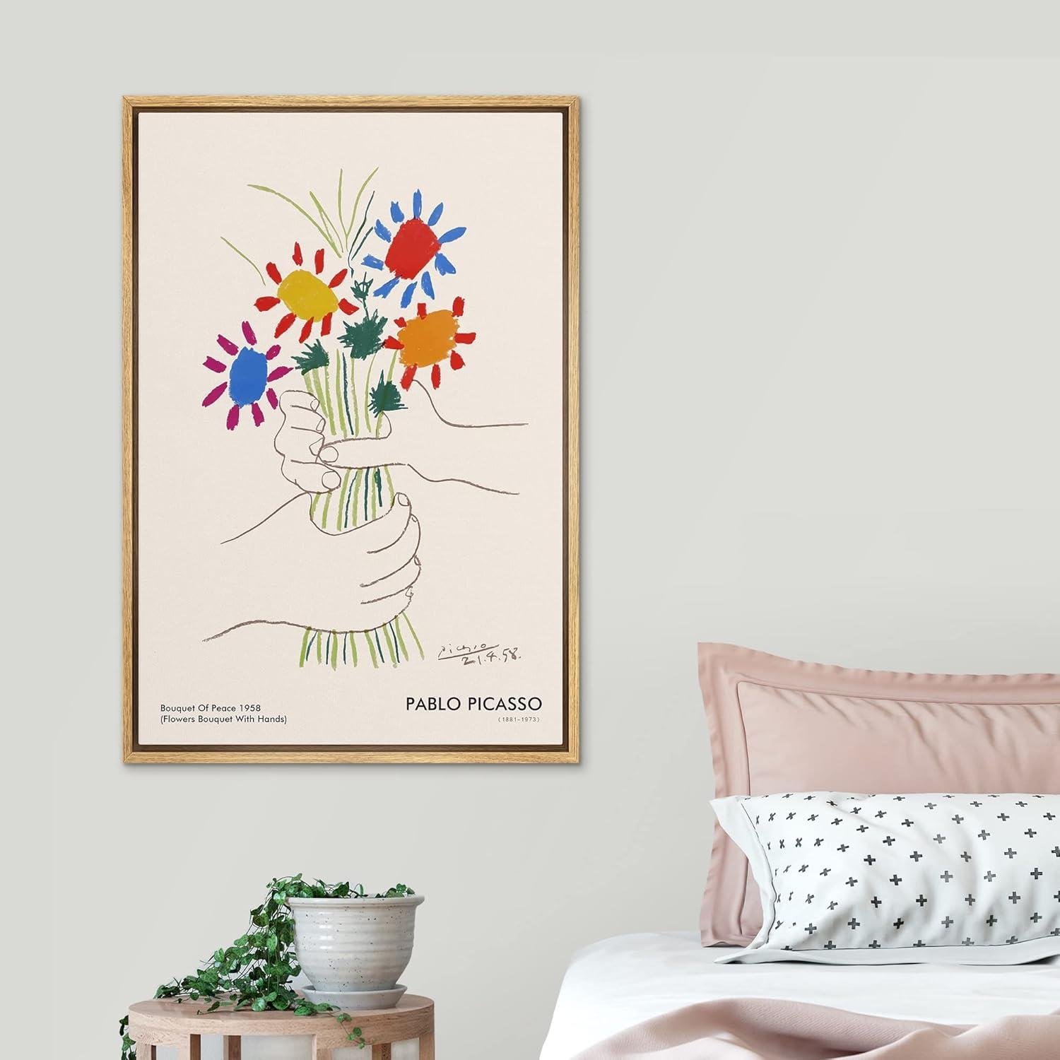 SIGNLEADER Bouquet of Peace (Flower Bouquet With Hands) Pablo Picasso Floral- Framed Canvas Print Wall Art Work