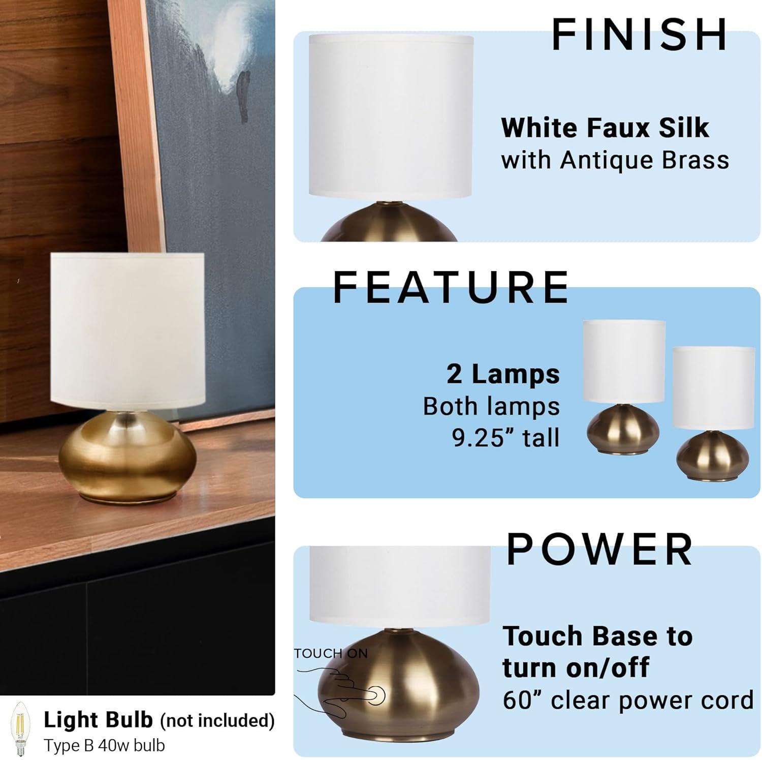 Cresswell Lighting 9.5" Transitional Brass 2 Pack Matching Small Touch Table Lamp Set