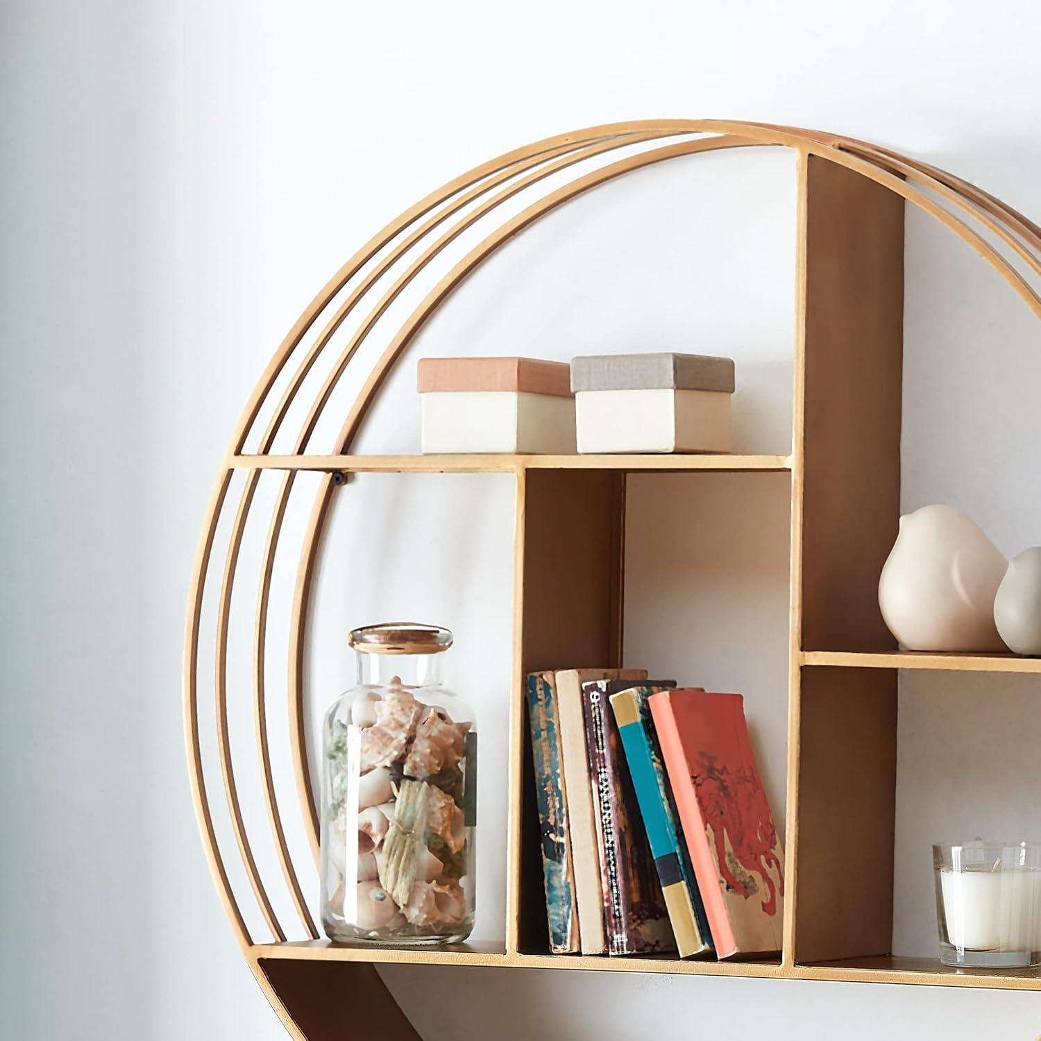 Elegant Gold Circular Metal Wall Shelf, 29.5" Modern Storage