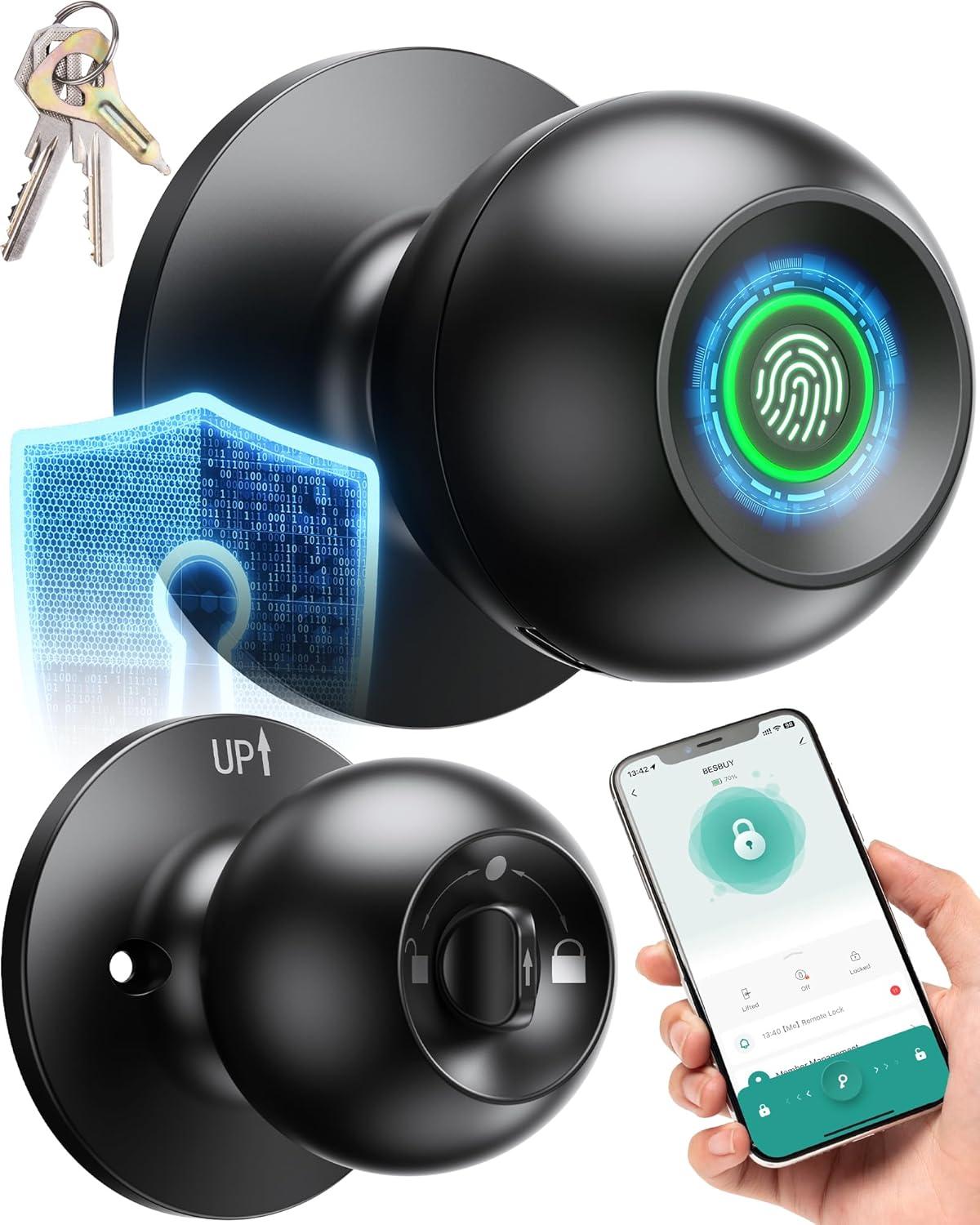 Ghome Fingerprint Smart Door Knob Lock App Control Biometric with Type-C Charge