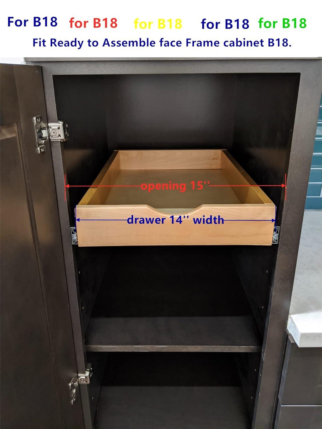 14'' Width Roll out Drawer Roll Out Tray Wood Pull Out Tray Kitchen Cabinet Organizer, Pull-Out Shelf, Include Side Mount Sliders Rear Brackets Wood Sapcer (Fits For RTA Cabinet B18 and Pantry 18)