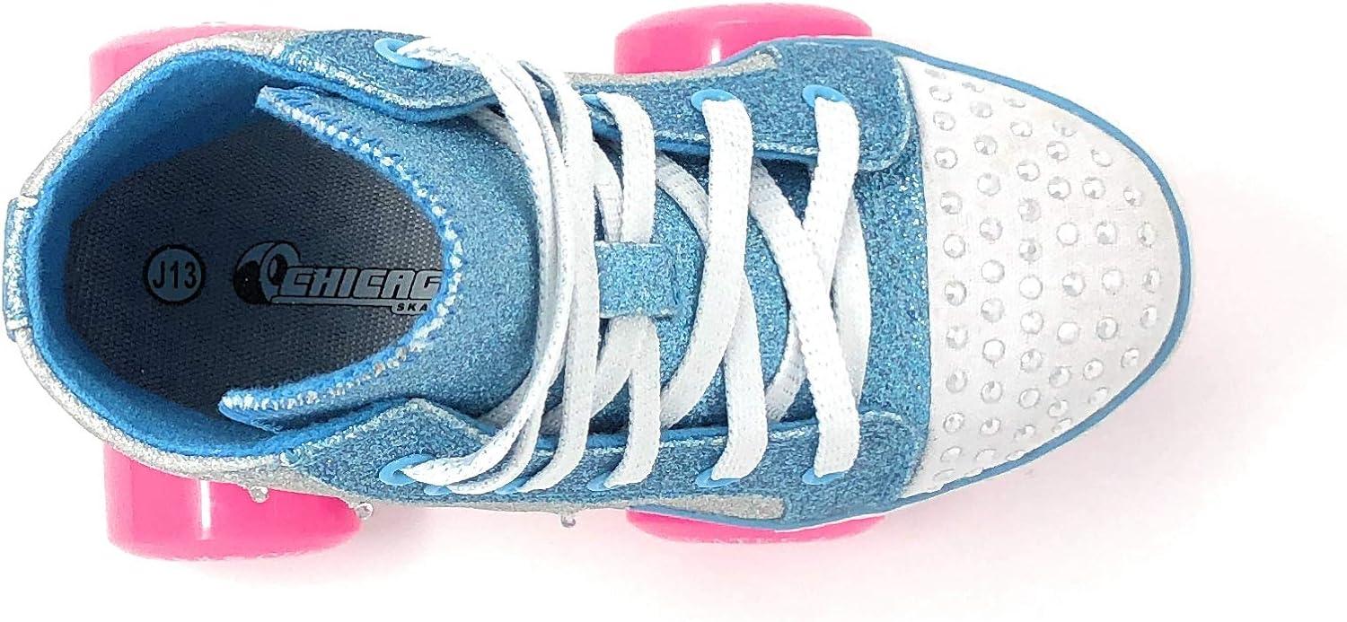 Chicago Girls Fashion Quad Skates – Glitter High-Top, Flashing Lights, 54mm Urethane Wheels, Adjustable Trucks, Indoor & Outdoor Use