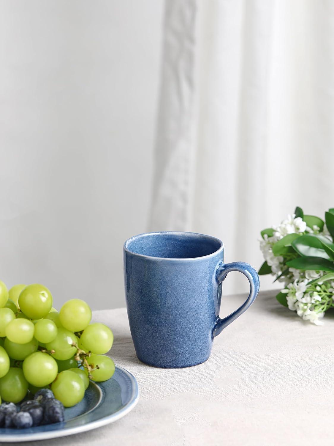 FAST APPLIANCES LLC Coffee Mugs Set Of 4, Ocean Square 13Oz Coffee Cup Set With Handle For Cocoa, Milk, Hot Chocolate, Tea, Water, Stoneware Cups For Kitchen, Microwave And Dishwasher Safe, Vanilla White