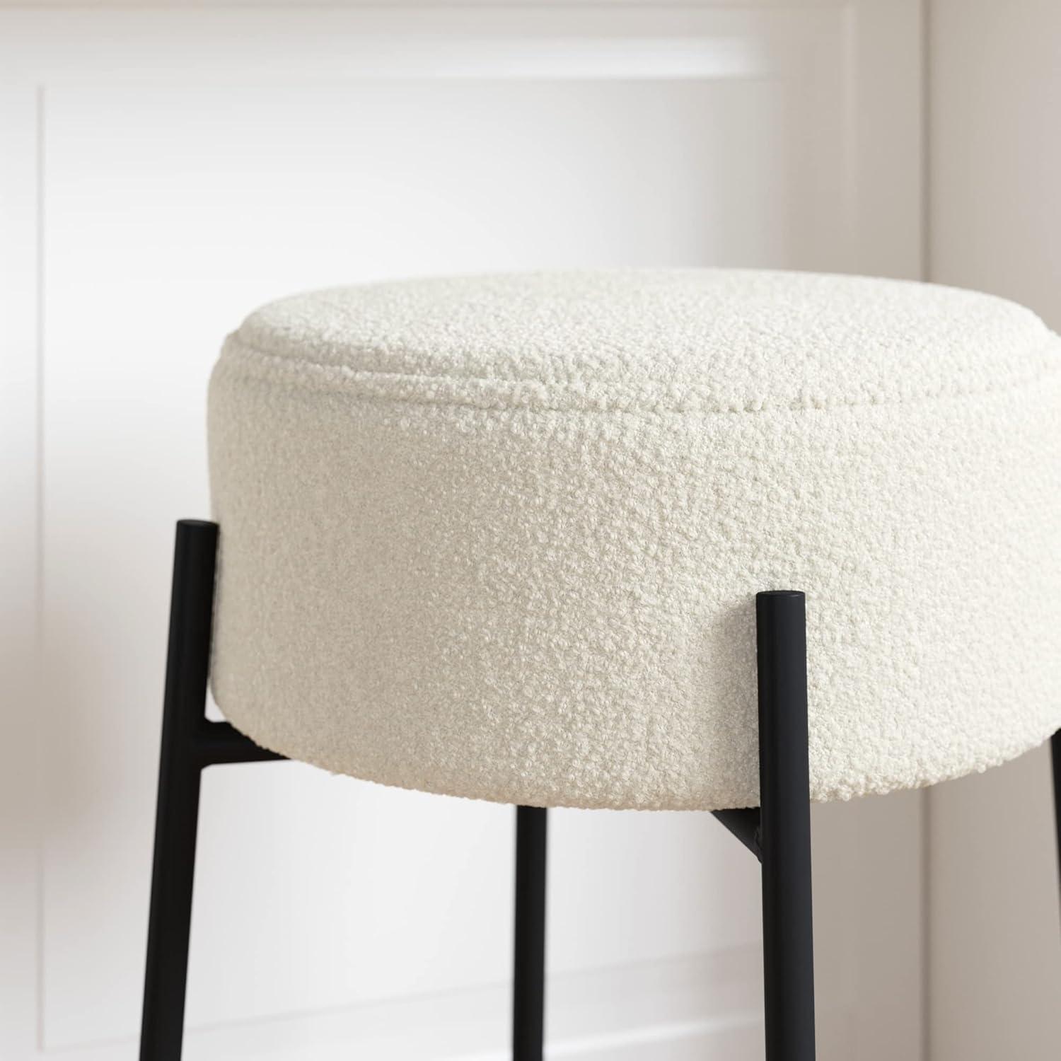 Nathan James Set of 2 Isaac Backless Counter Height Barstools White Boucle