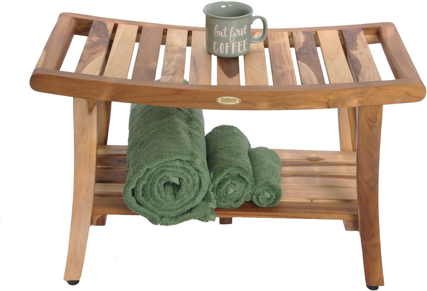 EcoDecors 30" Earthy Teak Shower Bench with Shelf