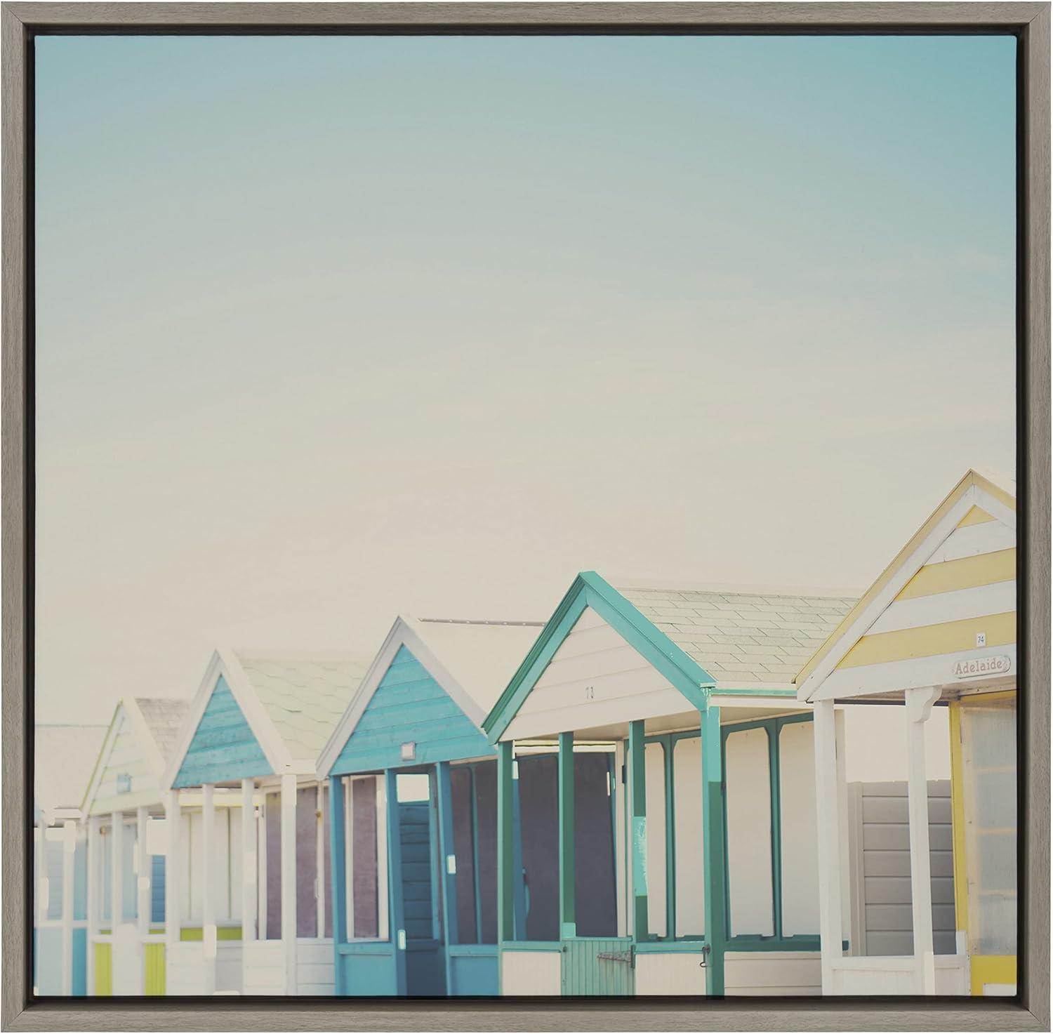 Kate and Laurel Sylvie Beach Hut 2 Framed Canvas by Laura Evans, 22x22, Gray