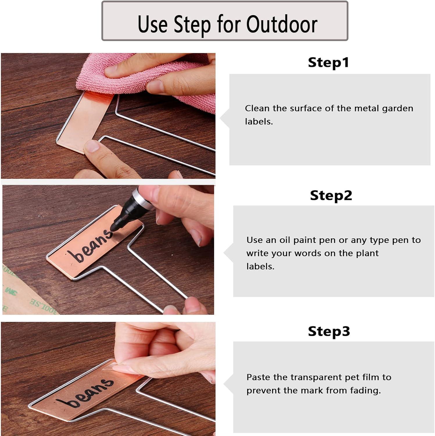 25PCS Copper Metal Plant Tags Plant Labels with 50Pcs Labels, Rainproof PET Film & Permanent Pen, 10" Weatherproof Banner Garden Markers, Marking Protection Seedling Signs Nursery Tags