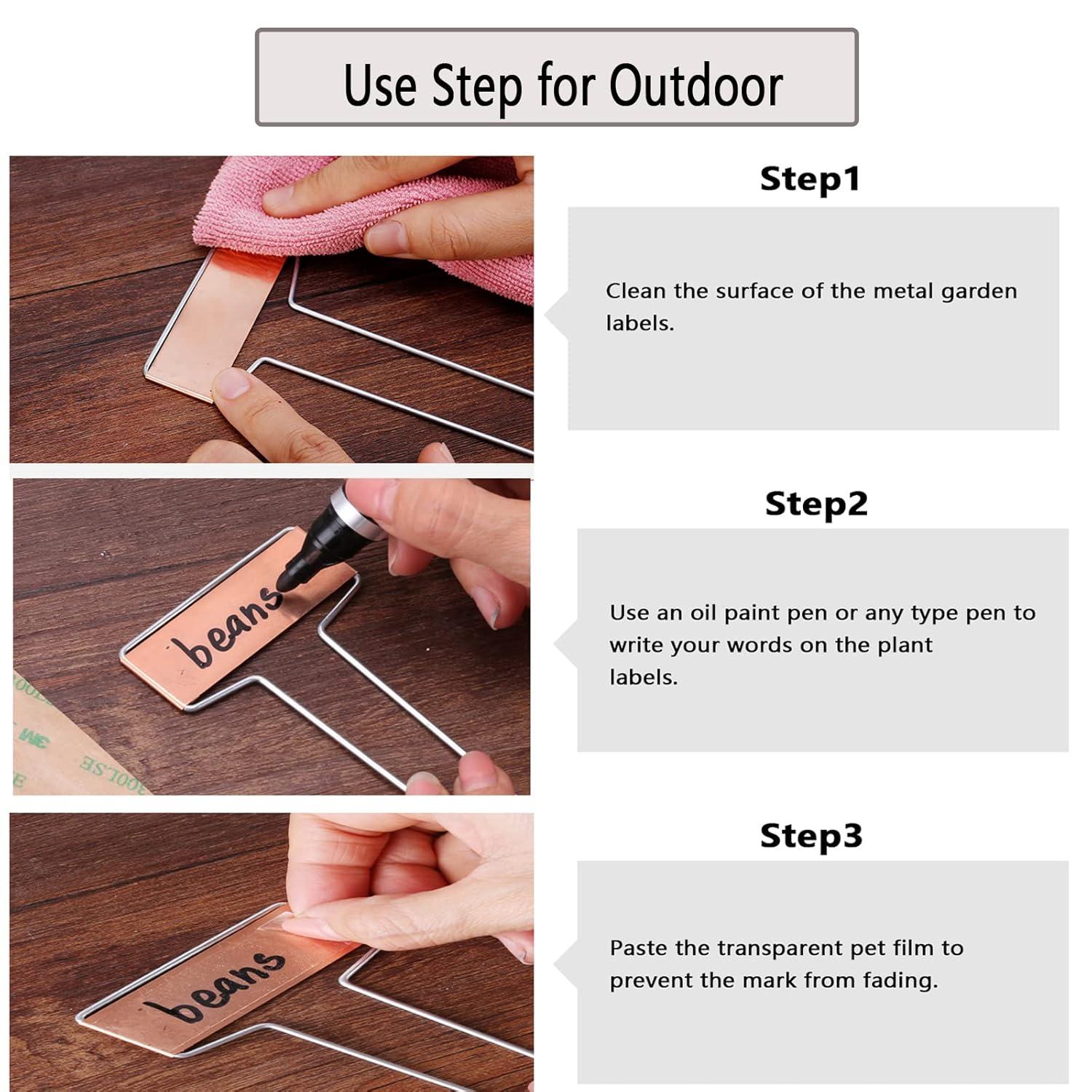 25PCS Copper Metal Plant Tags Plant Labels with 50Pcs Labels, Rainproof PET Film & Permanent Pen, 10" Weatherproof Banner Garden Markers, Marking Protection Seedling Signs Nursery Tags