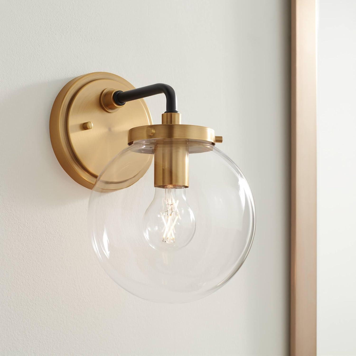 Possini Euro Design Fairling Modern Wall Light Sconce Gold Hardwire 7 1/2" Fixture Clear Glass Globe Shade for Bedroom Bathroom Vanity Reading Hallway