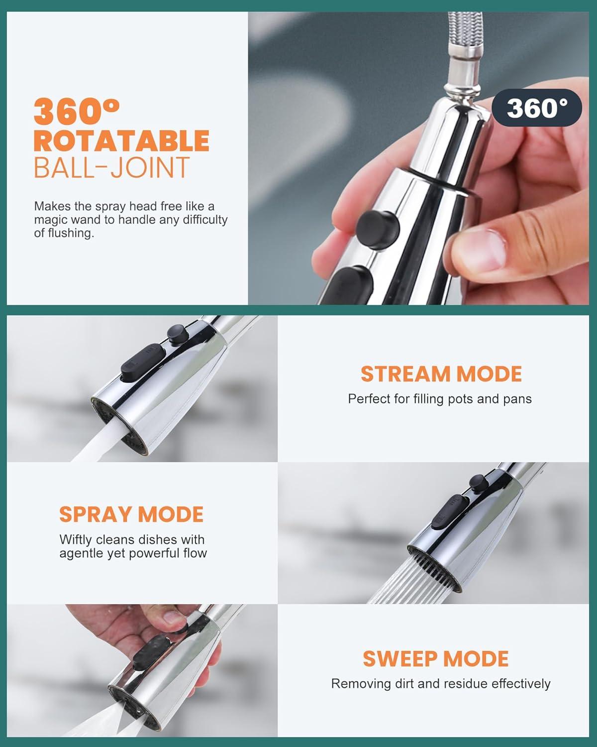 Touchless Kitchen Faucet Stainless Steel: WOWOW Smart Motion Sensor Kitchen Sink Faucet with Sprayer, Automatic Hand-Free Polished Chrome Kitchen Faucet for Sink 1 or 3 Hole