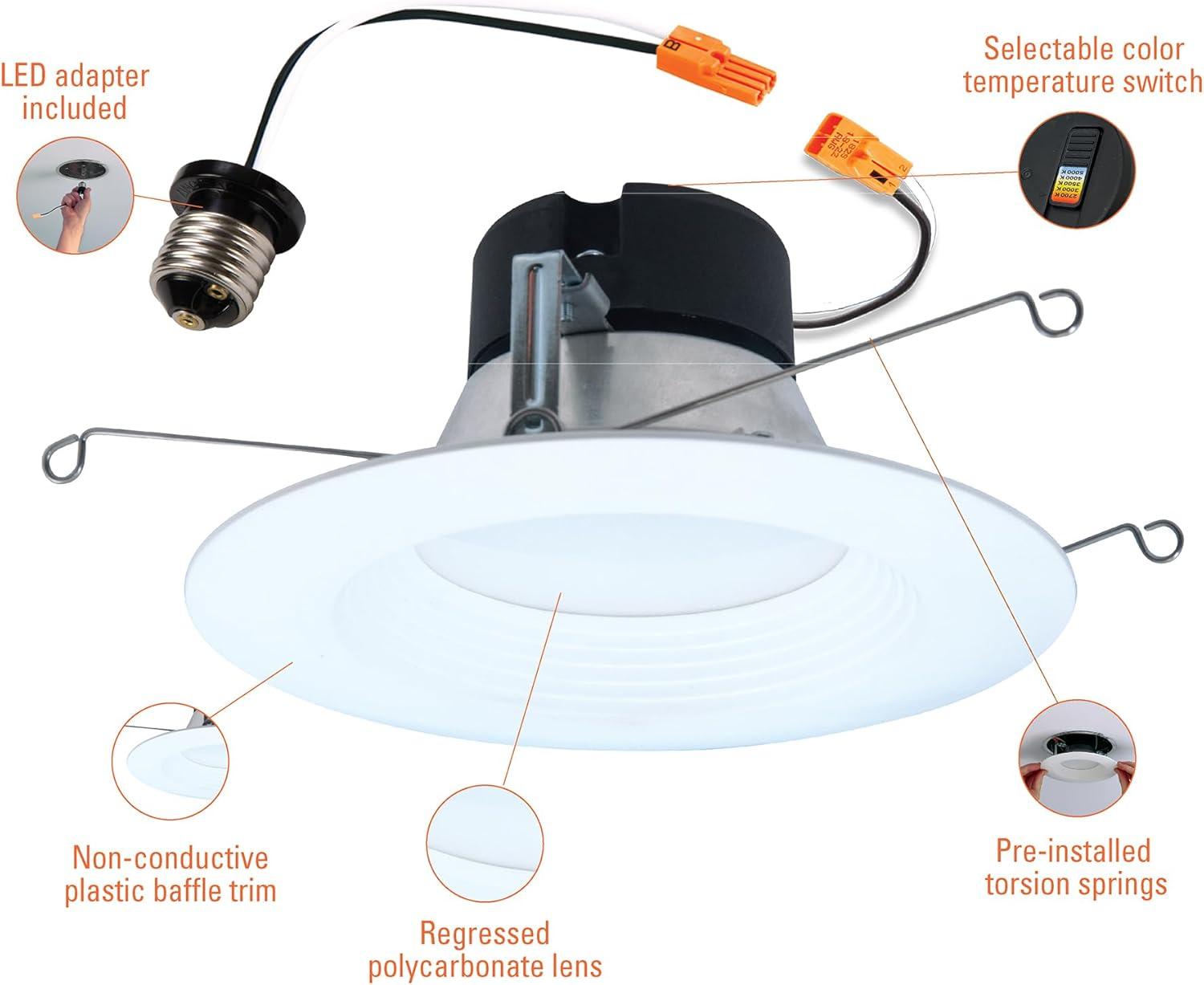 HALO LT 5/6 in. LED Recessed Light Retrofit with Baffle Trim, Selectable 5CCT, IC Rated, Dimmable, White, 6-Pack