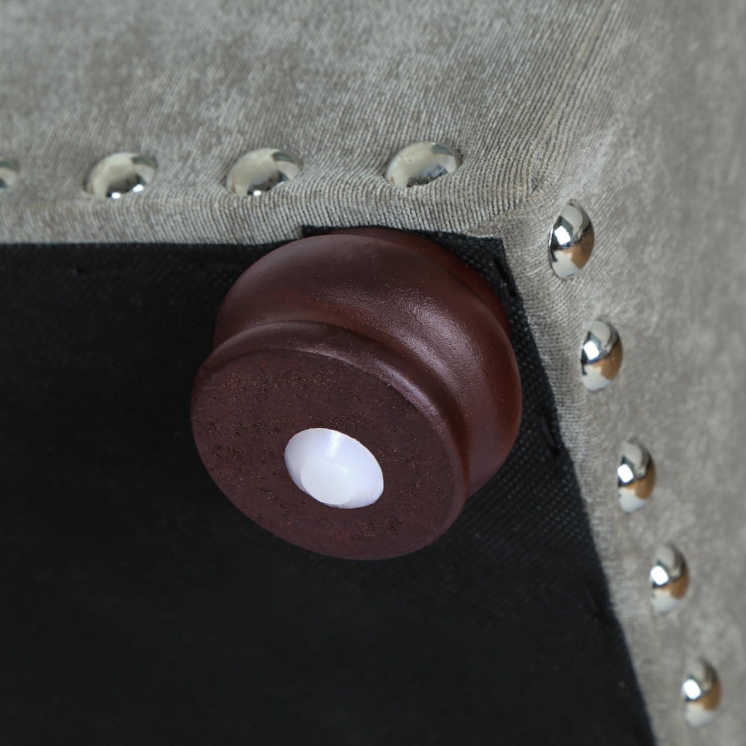 Light Grey Tufted Fabric Storage Ottoman Bench with Nailhead Trim