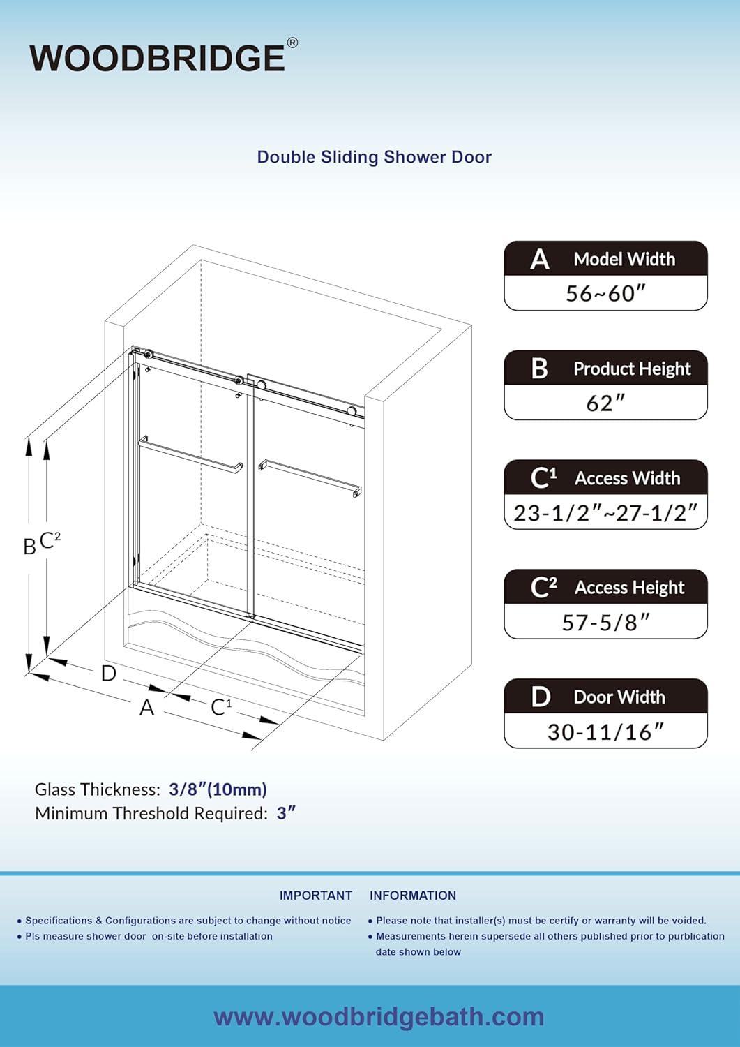 60" Matte Black Frameless Double Sliding Bathtub Shower Door