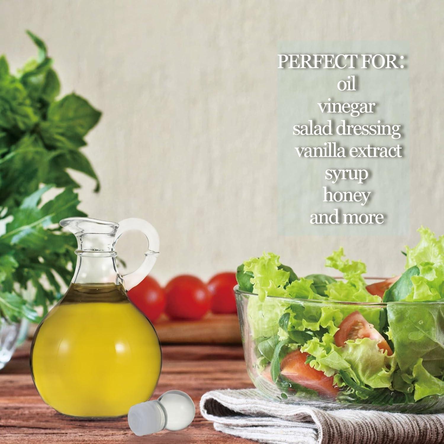 Cornucopia Brands 8oz Glass Oil and Vinegar Cruets (Set of 2); Round Oil Dispensers / Salad Dressing Bottles w/ Stoppers