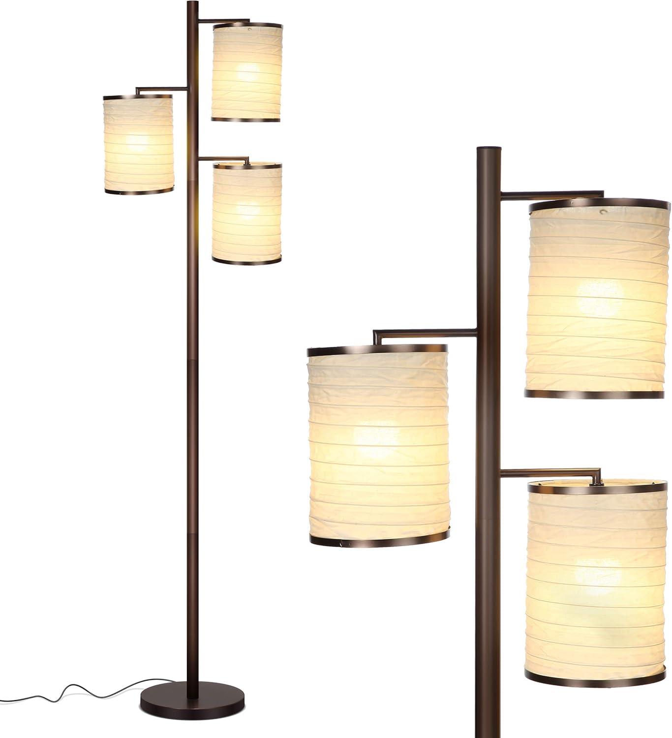 Liam 74 in. Mid-Century Modern 3-Light LED Floor Lamp with Fabric Drum Shades