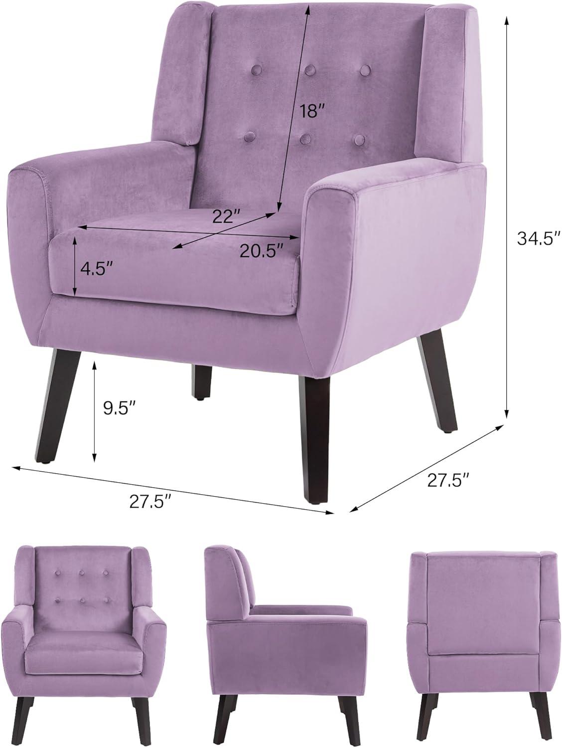 Mid-Century Modern Purple Velvet Accent Chair with Wood Legs