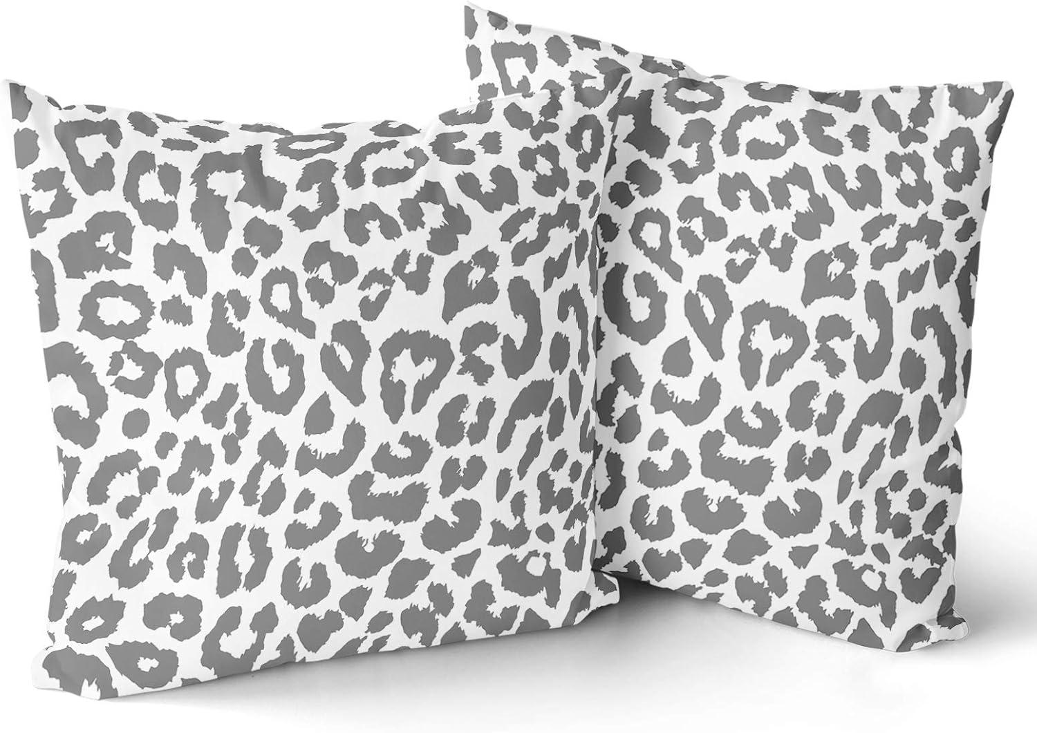 Gray Cheetah Throw Pillow Covers 18X18 Inch Set of 2 Grey White Leopard Decorative Pillow Cases Animal Wildlife Pillow Cover with Zipper Home Decor For Sofa Couch Housewarming Gift Bed Couch Outdoor