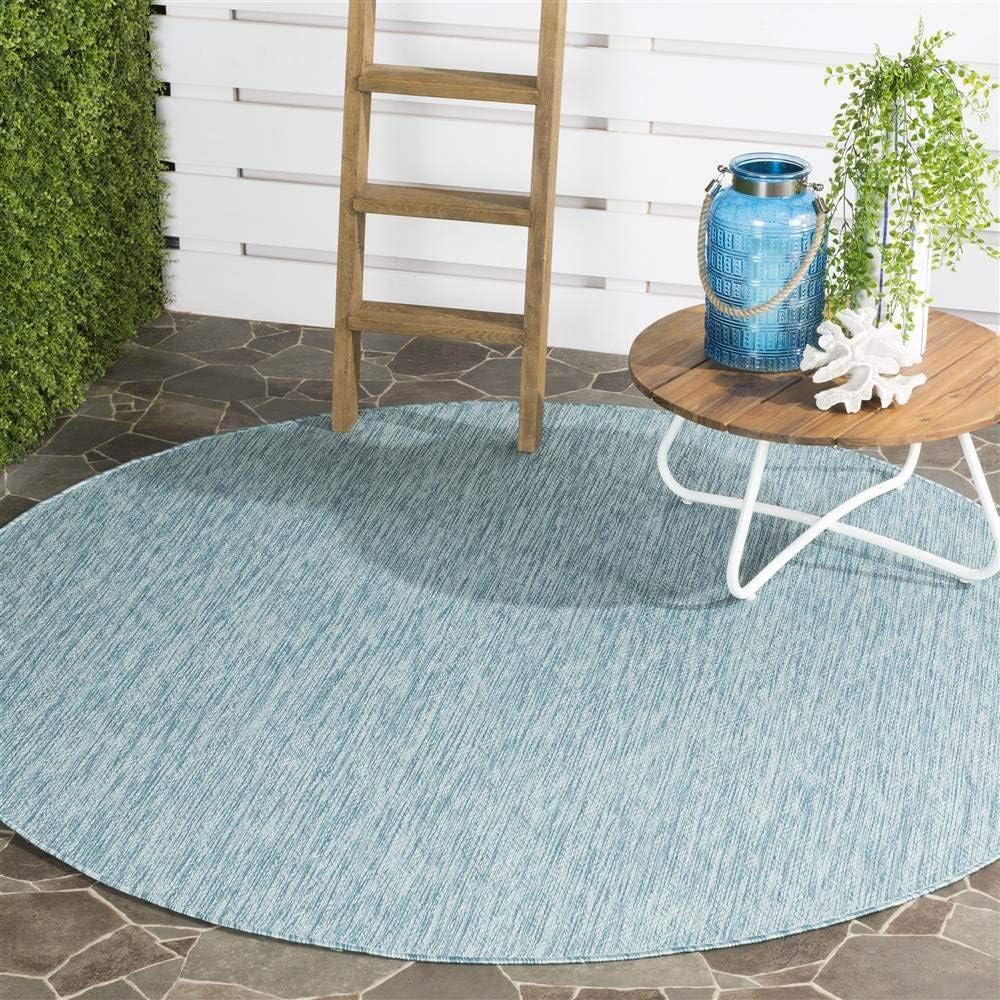 Courtyard CY8520 Power Loomed Indoor and Outdoor Area Rug - Aqua/Aqua - 5'3" Round - Safavieh