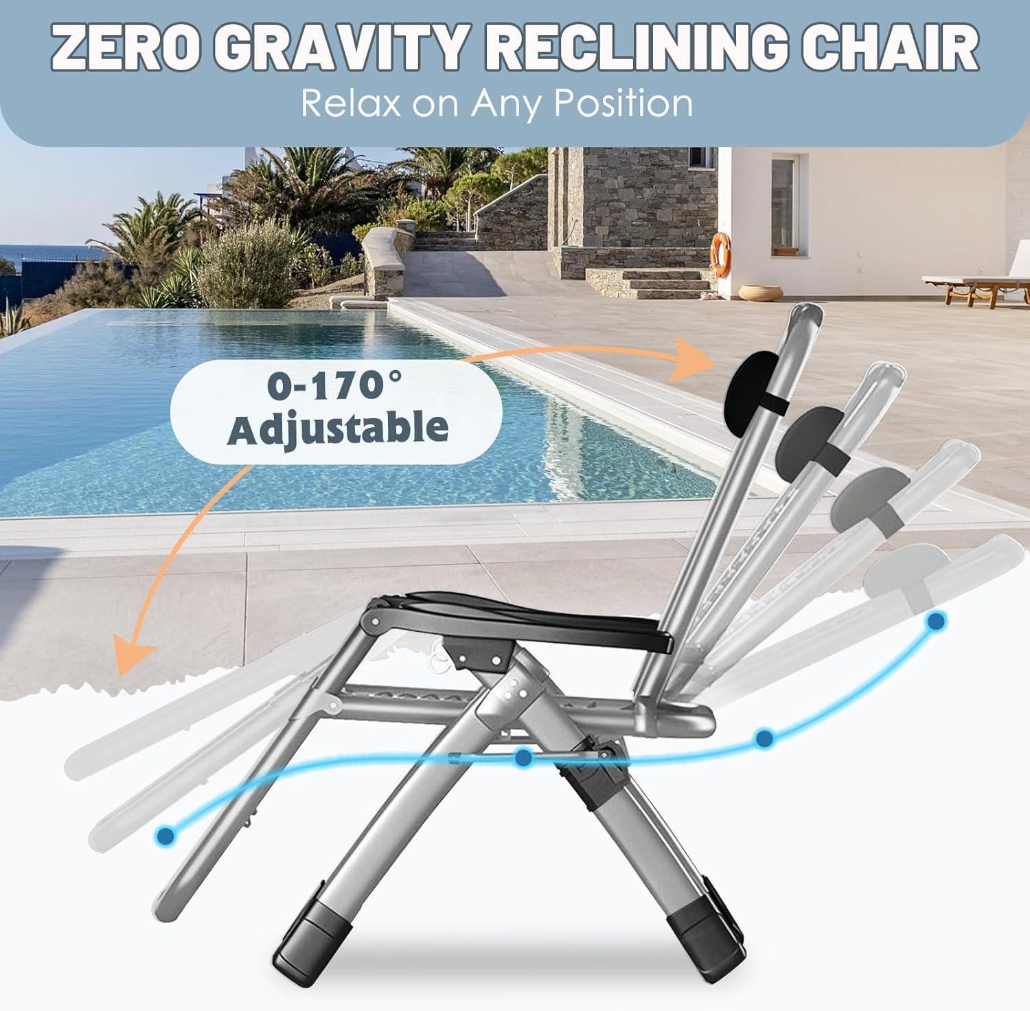 Slsy Zero Gravity Chair Oversized XL, Reclining Lounge Chair with Removable Cushion & Tray for Indoor and Outdoor, Patio Recliner Folding Reclining Chair