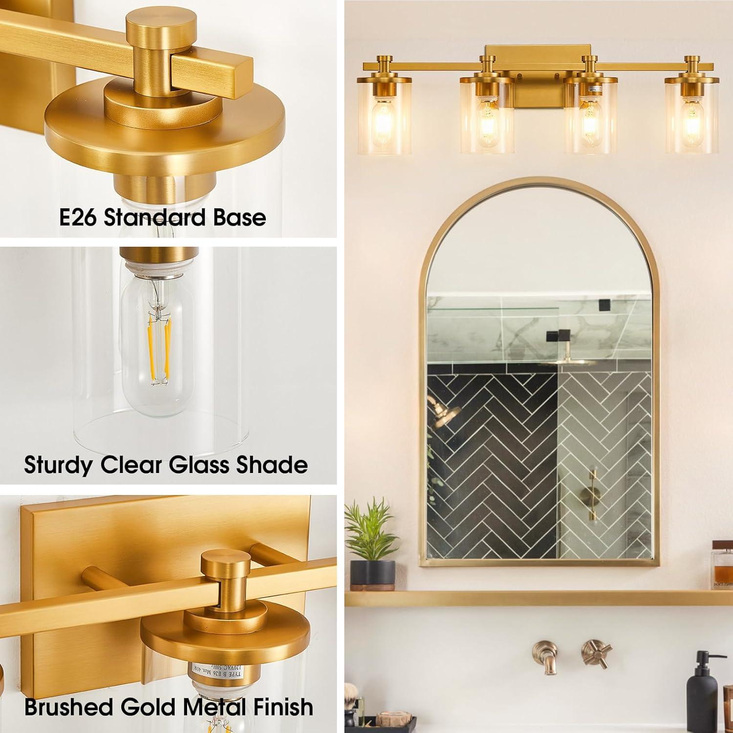 Gold 4-Light Modern Vanity Fixture with Clear Glass Shades