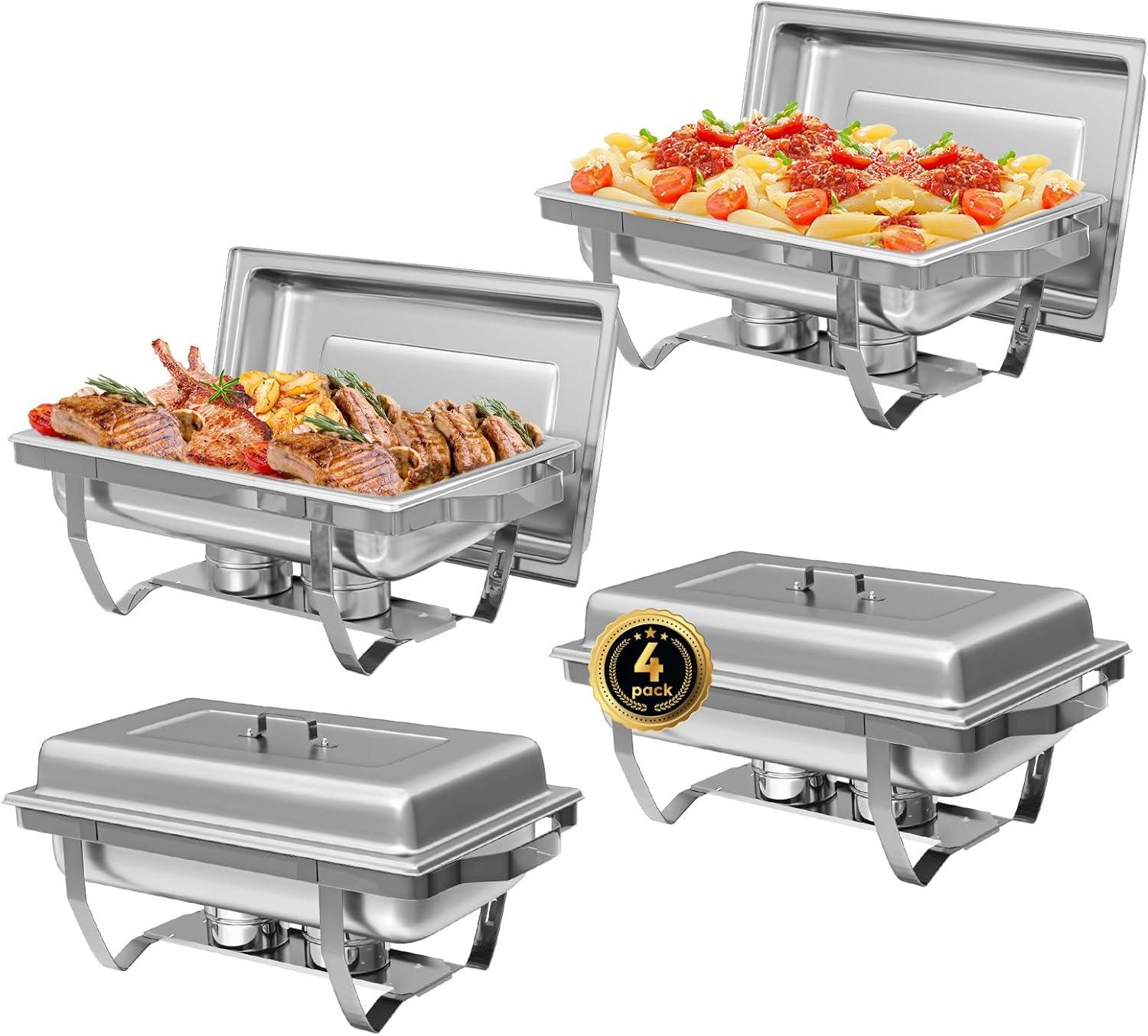The Party Aisle™ Chafing Dishes For Buffet 4 Pack, 8 Qt Stainless Steel Chafers And Buffet Warmers Sets With Lid, Rectangle Serving Food Warmer Catering Supplies Buffet Display For Parties