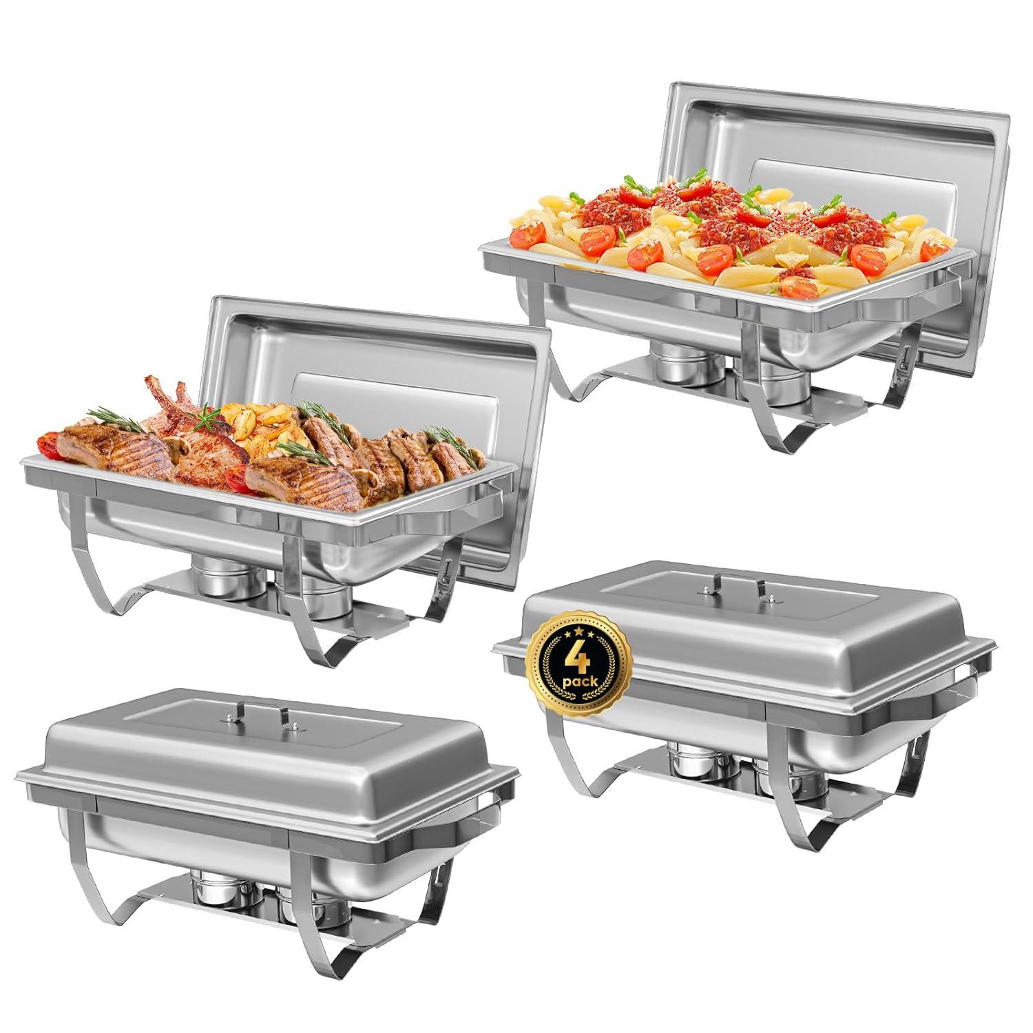 The Party Aisle™ Chafing Dishes For Buffet 4 Pack, 8 Qt Stainless Steel Chafers And Buffet Warmers Sets With Lid, Rectangle Serving Food Warmer Catering Supplies Buffet Display For Parties