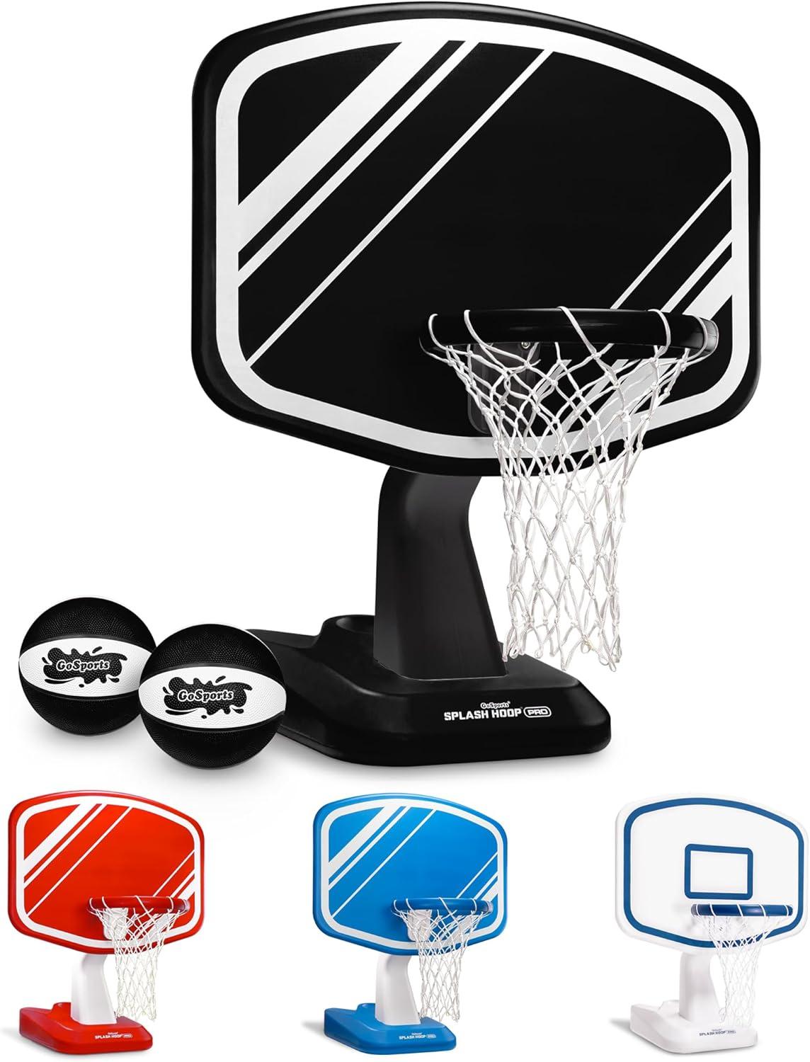 GoSports Splash Hoop PRO Swimming Pool Basketball Game - Includes Poolside Water Basketball Hoop, 2 Balls and Pump - Black