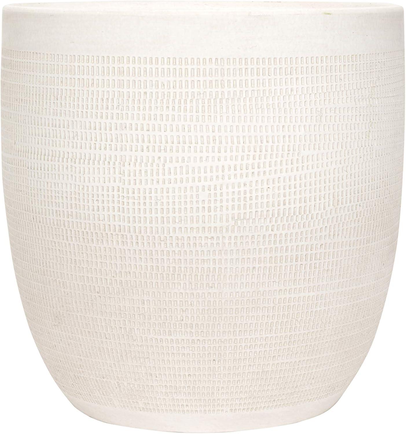 Large Matte White Embossed Stoneware Indoor/Outdoor Planter