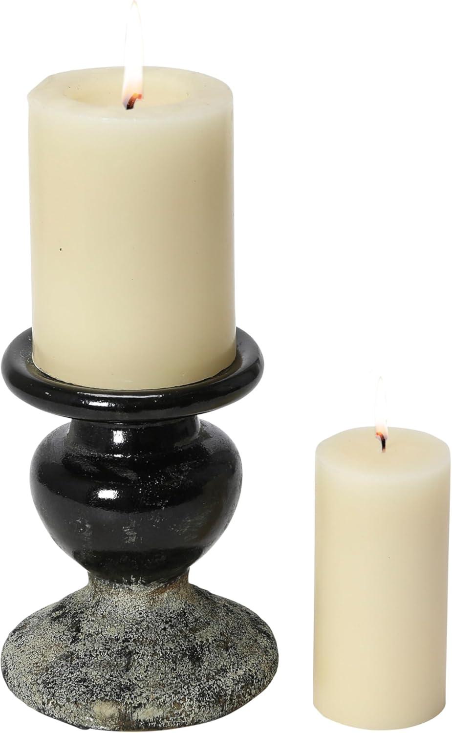 Distressed Black Terracotta 2-Tone Pillar Candle Holder