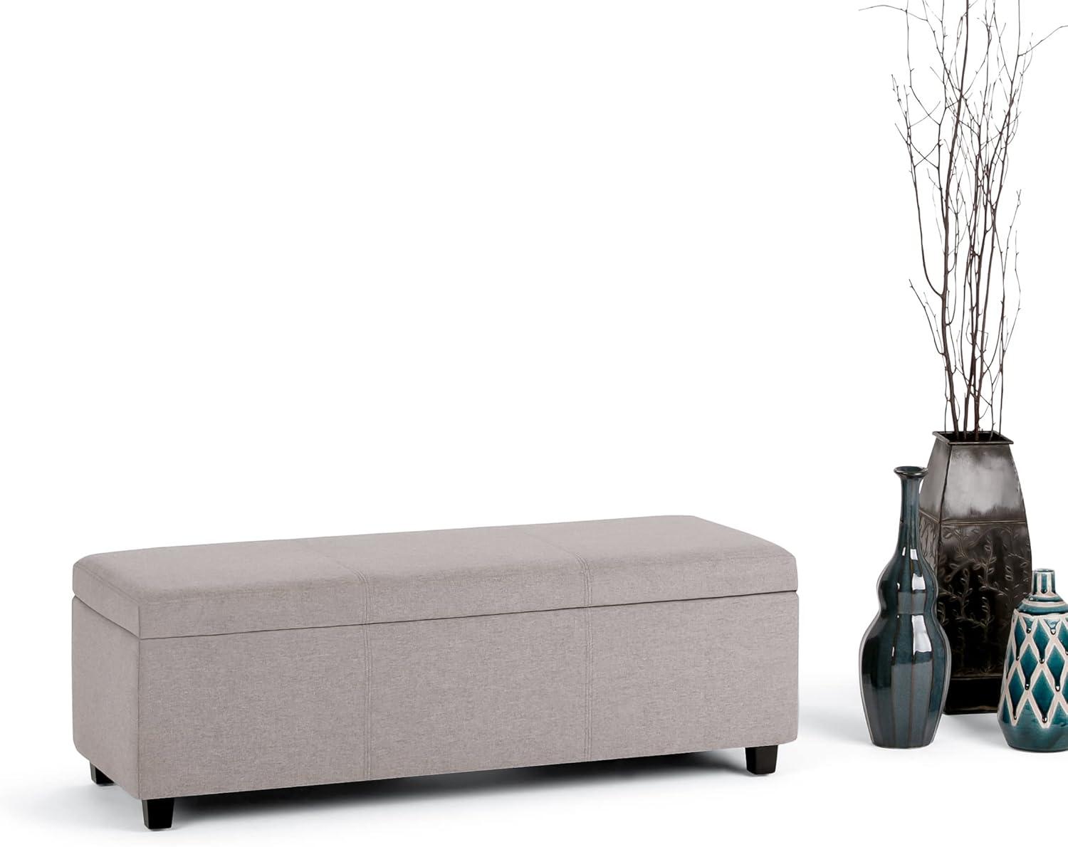 Contemporary Cloud Grey Linen-Look Storage Ottoman Bench, 48"