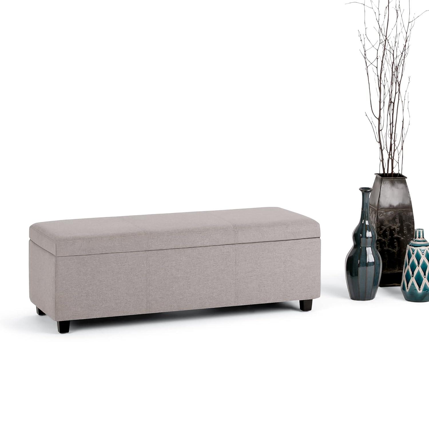 Simpli Home Avalon 48"W Upholstered Storage Ottoman Bench with Large Interior Storage