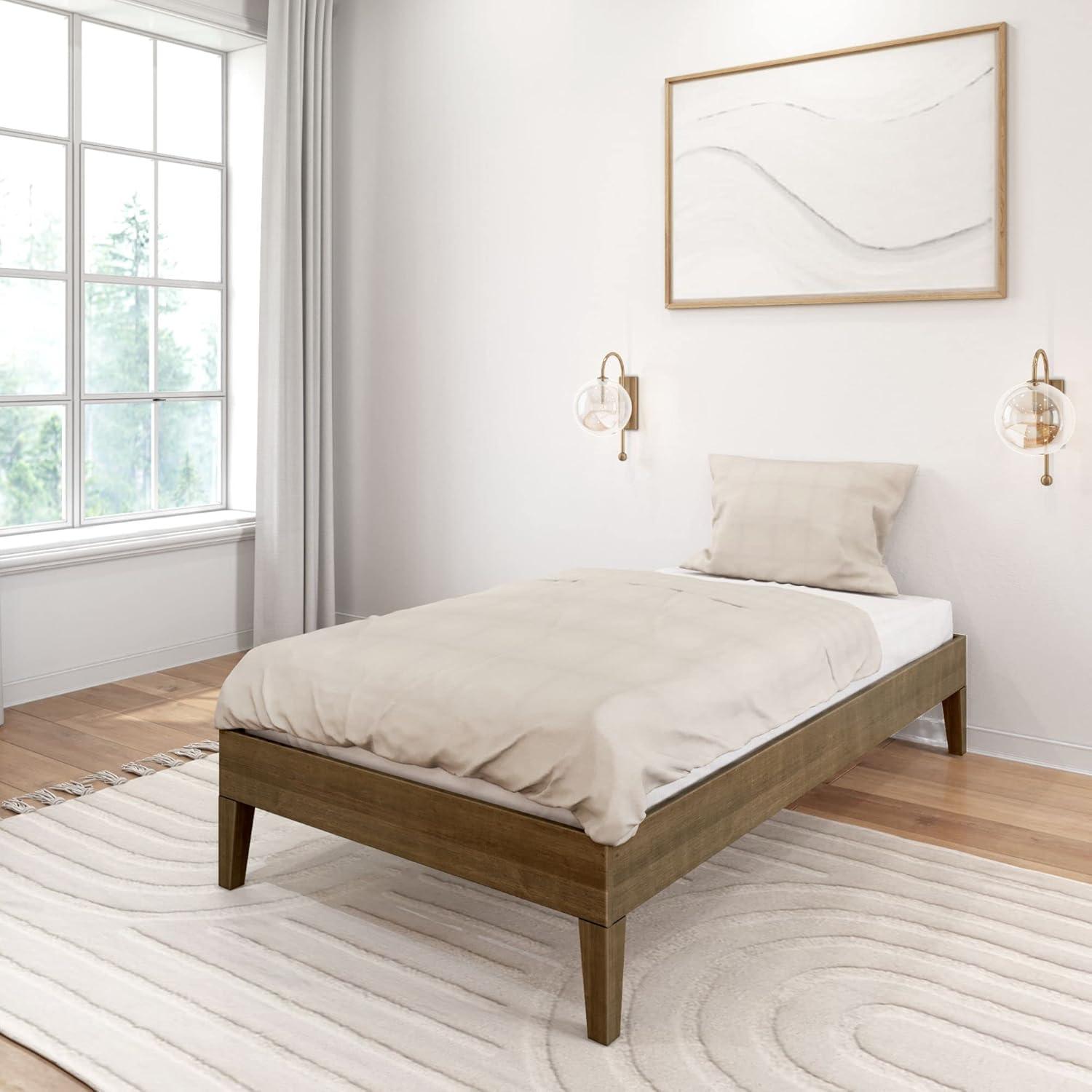 Plank+Beam Solid Wood Twin Size Platform Bed Frame, Matte Walnut