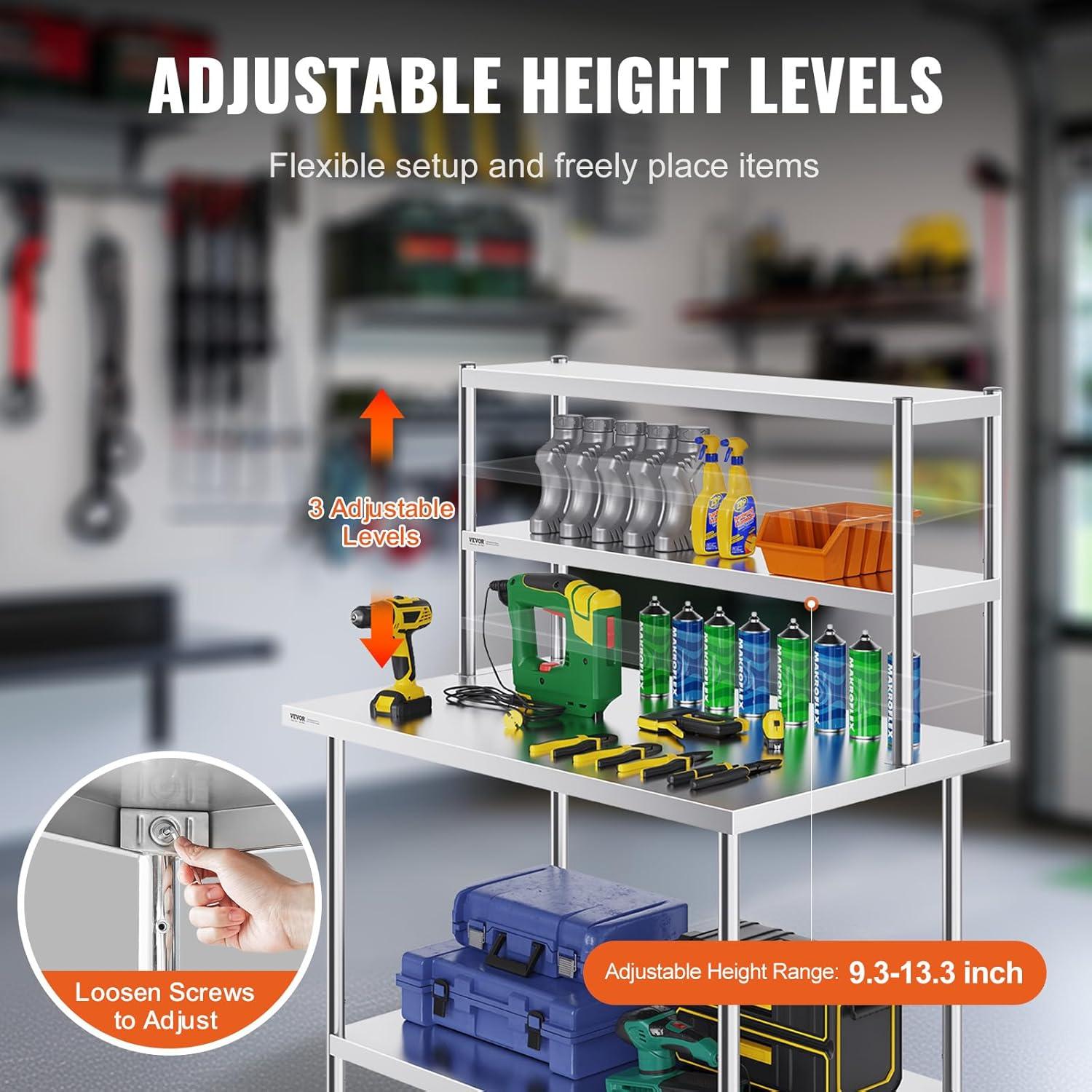 Adjustable Double Tier Stainless Steel Overshelf, 12 x 48 Inch