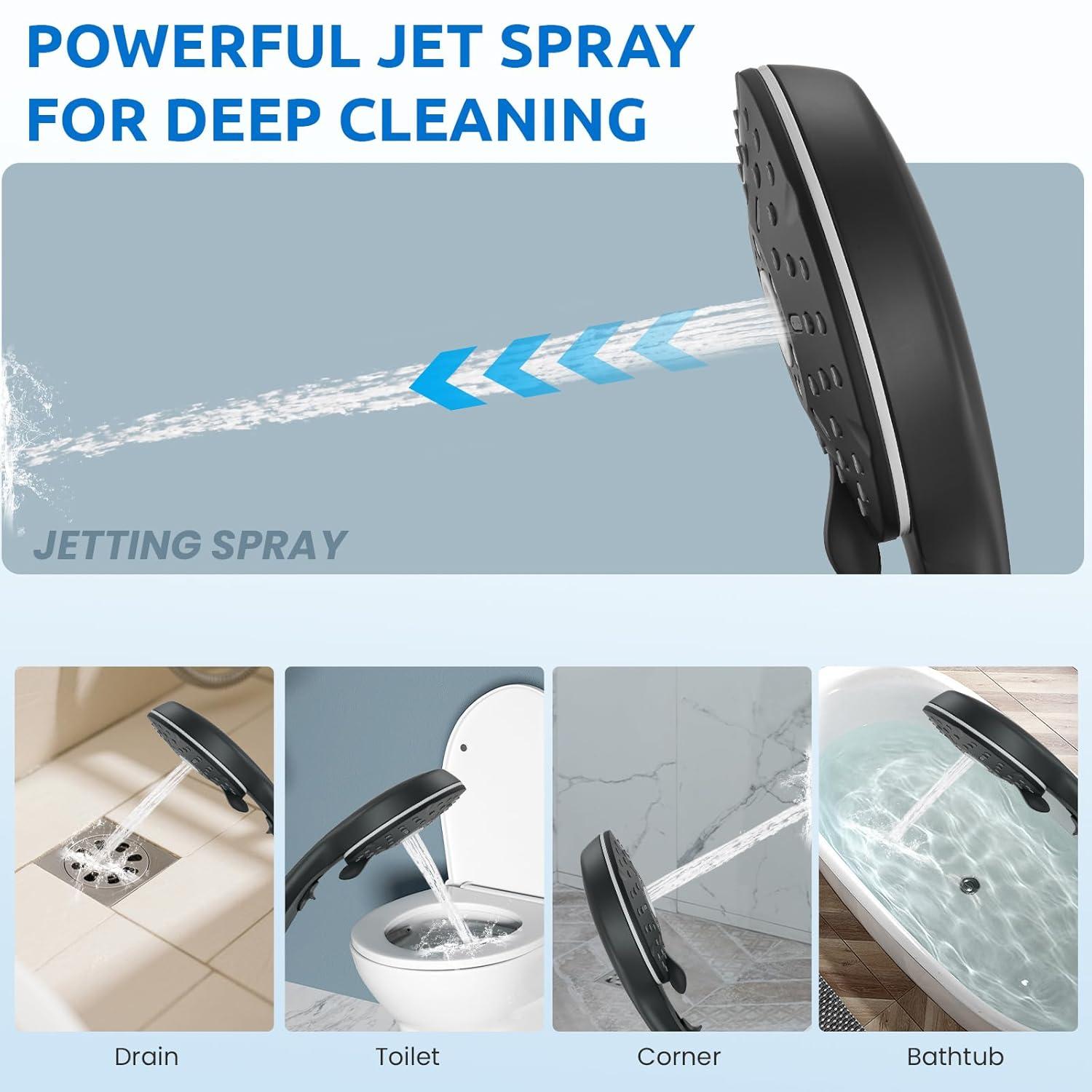 8" Dual Shower Head Combo, Rainfall Shower Head with Handheld, 6 Spray Settings Angle Adjustable Handheld Shower Head with Pause, Height Adjustable, Matte Black