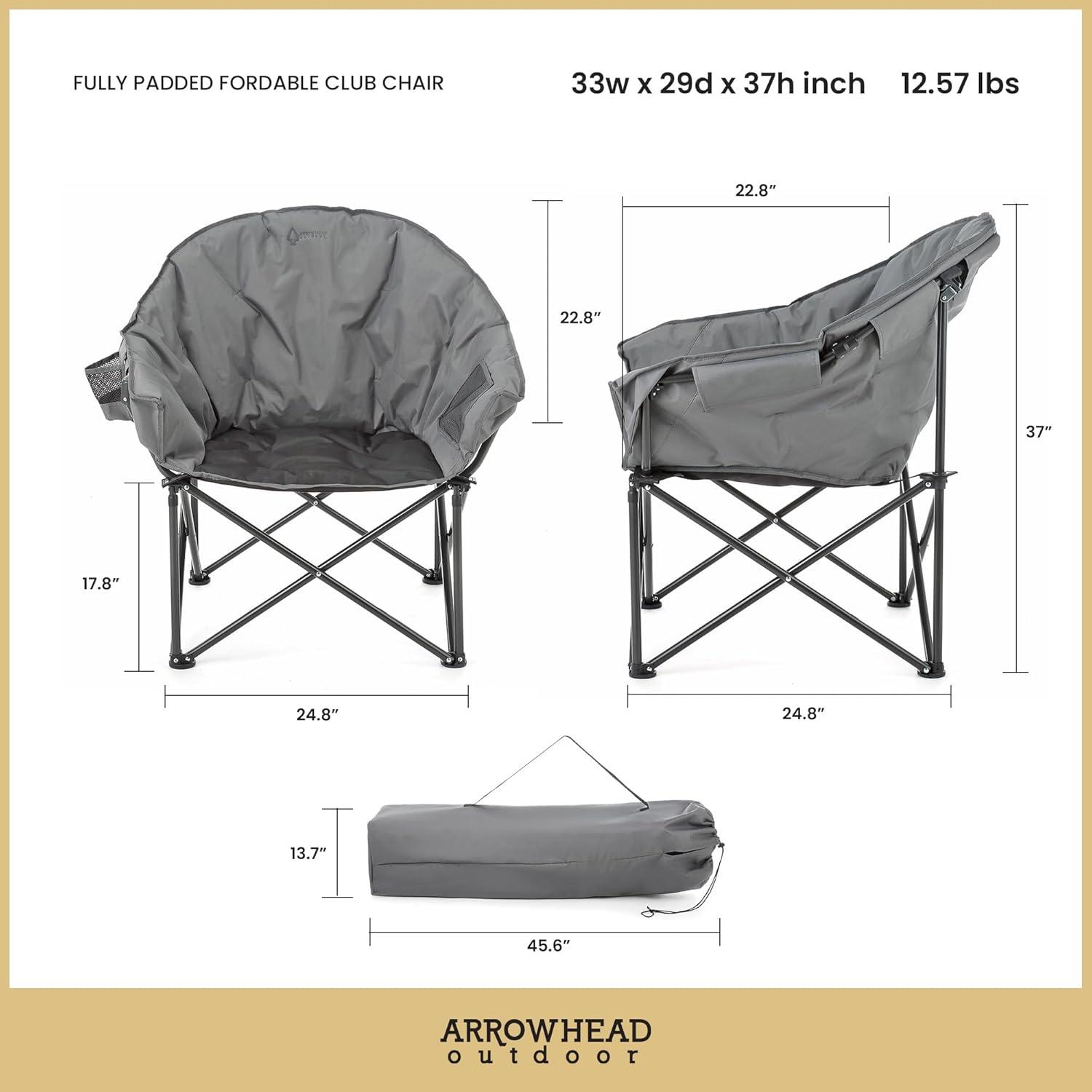 Gray Heavy-Duty Padded Folding Camping Chair with Cup Holder