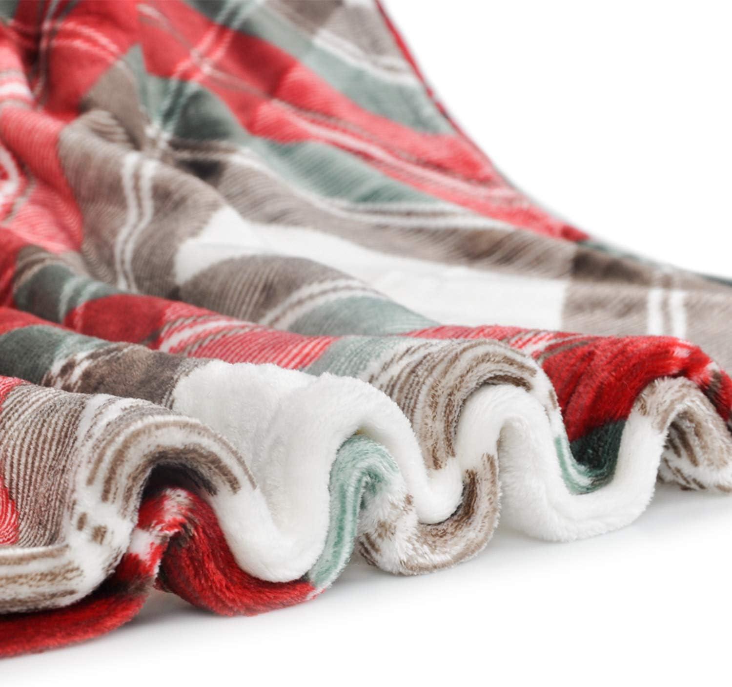 Ultra Soft Throw Blanket with Plaid, Cozy Flannel Fleece Luxury Blanket for Bed, Sofa and Couch (50 x 60 inch, Red)