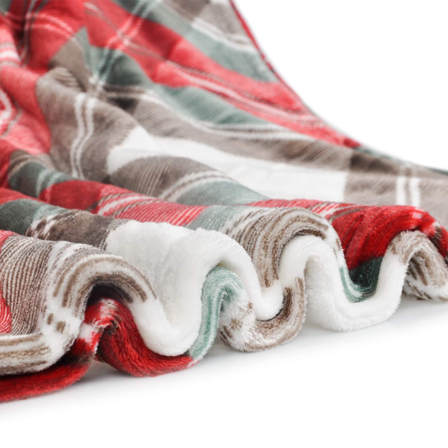 Ultra Soft Throw Blanket with Plaid, Cozy Flannel Fleece Luxury Blanket for Bed, Sofa and Couch (50 x 60 inch, Red)