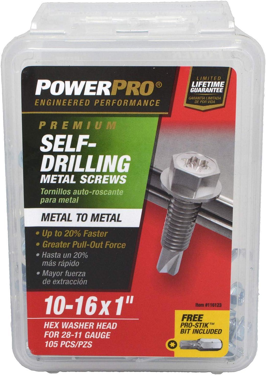 Zinc-Plated Hex Washer Head Self-Drilling Metal Screws, #10 x 1 inch