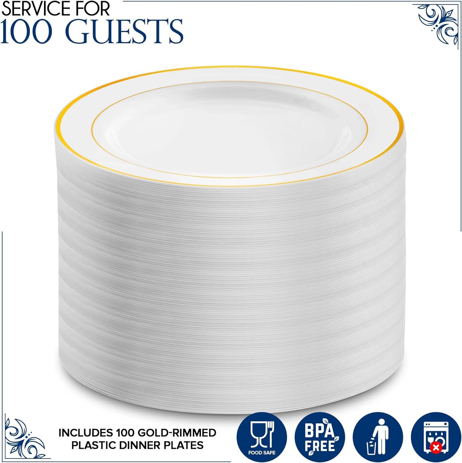 10 Inch Silver Rim Plastic Dinner Plate For 100 Guests